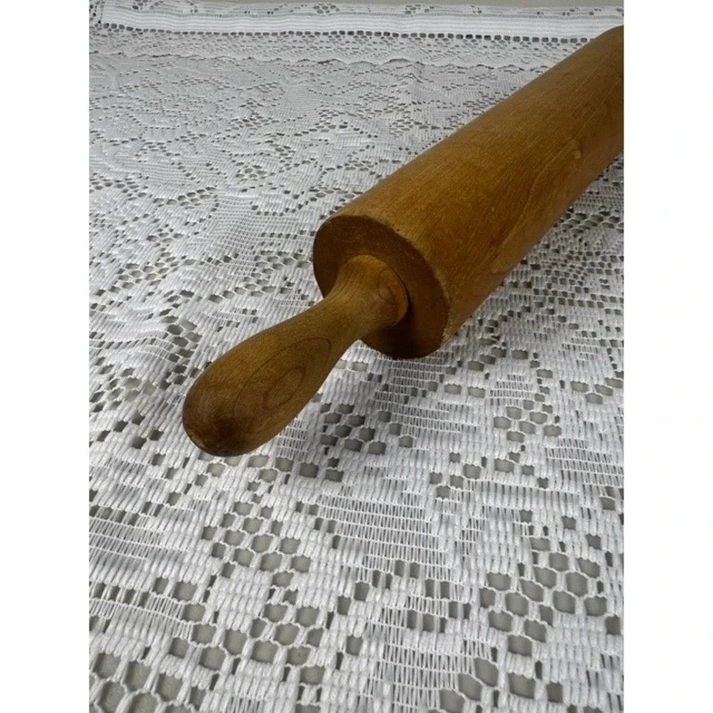 Vintage Wooden Rolling Pin 16.5 Inch Farmhouse Hardwood Dough Roller Natural